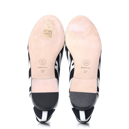 Chanel Printed Fabric Cap Toe Ballerina Flats 37 Navy White Black 5 of 6