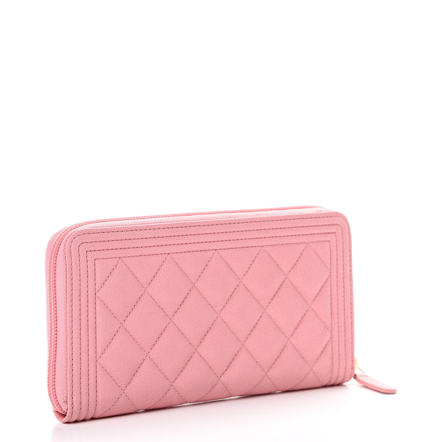 Caviar Quilted Large Boy Zip Around Wallet Pink