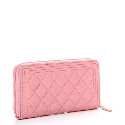 Chanel Caviar Quilted Large Boy Zip Around Wallet Pink 2 of 8