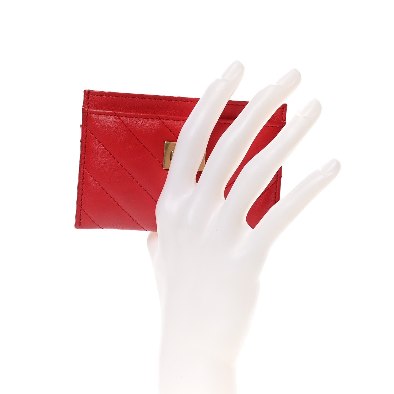 Chanel Sheepskin Chevron Quilted Reissue Card Holder Red 2 of 10