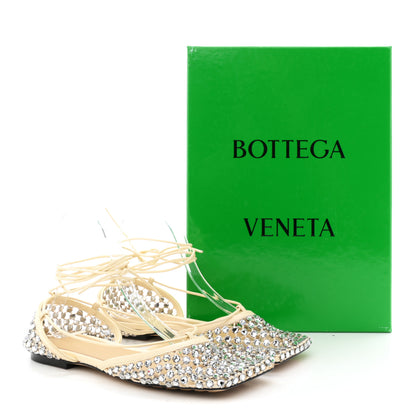 Bottega Veneta Mesh Nappa Crystal Embellished Sparkle Stretch Ankle Tie Flats 38 Black 9 of 9