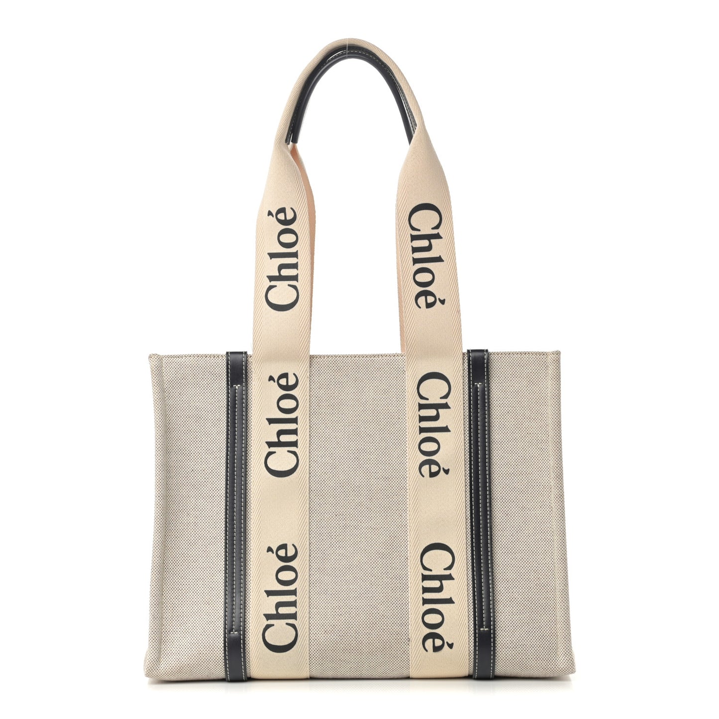 Cotton Calfskin Medium Woody Ribbon Tote White Black