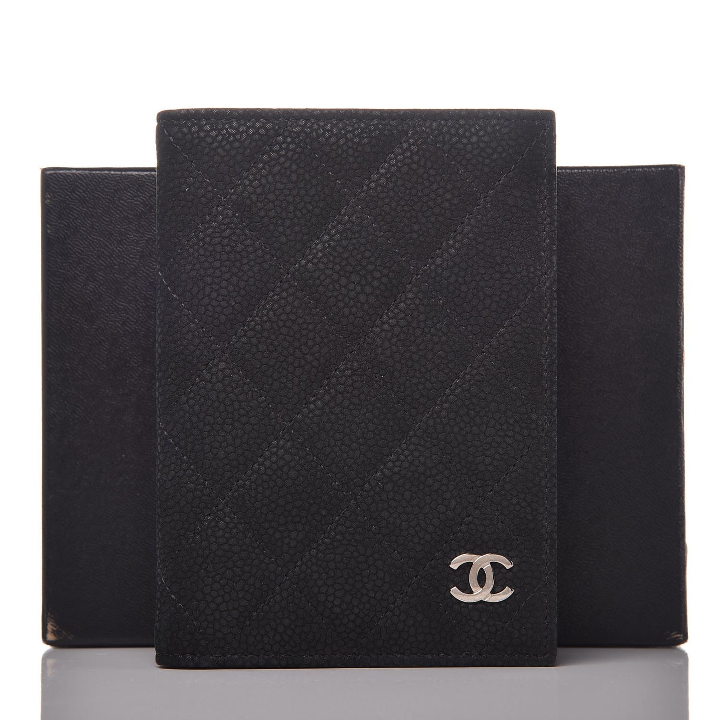Iridescent Caviar Quilted Passport Holder Black
