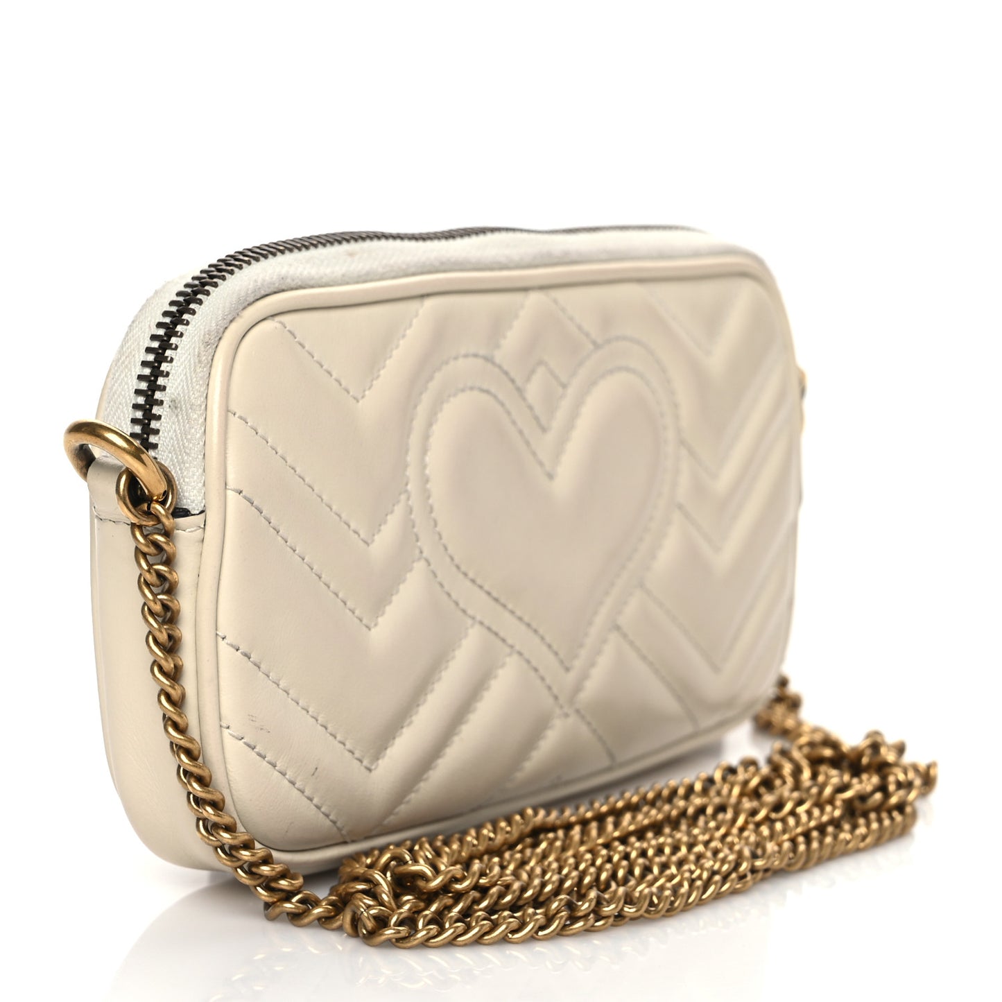 Calfskin Matelasse Mini GG Marmont Chain Crossbody Bag White