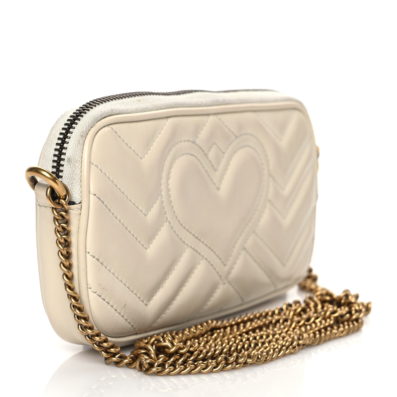 Gucci Calfskin Matelasse Mini GG Marmont Chain Crossbody Bag White 3 of 11