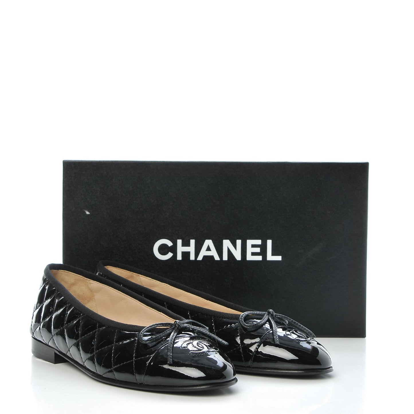 Patent Quilted Cap Toe Ballerina Flats 37 Black
