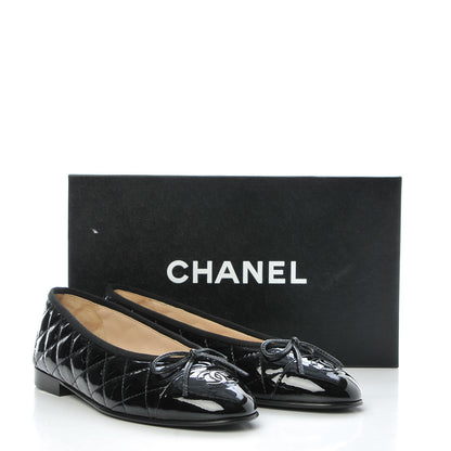 Chanel Patent Quilted Cap Toe Ballerina Flats 37 Black 9 of 9