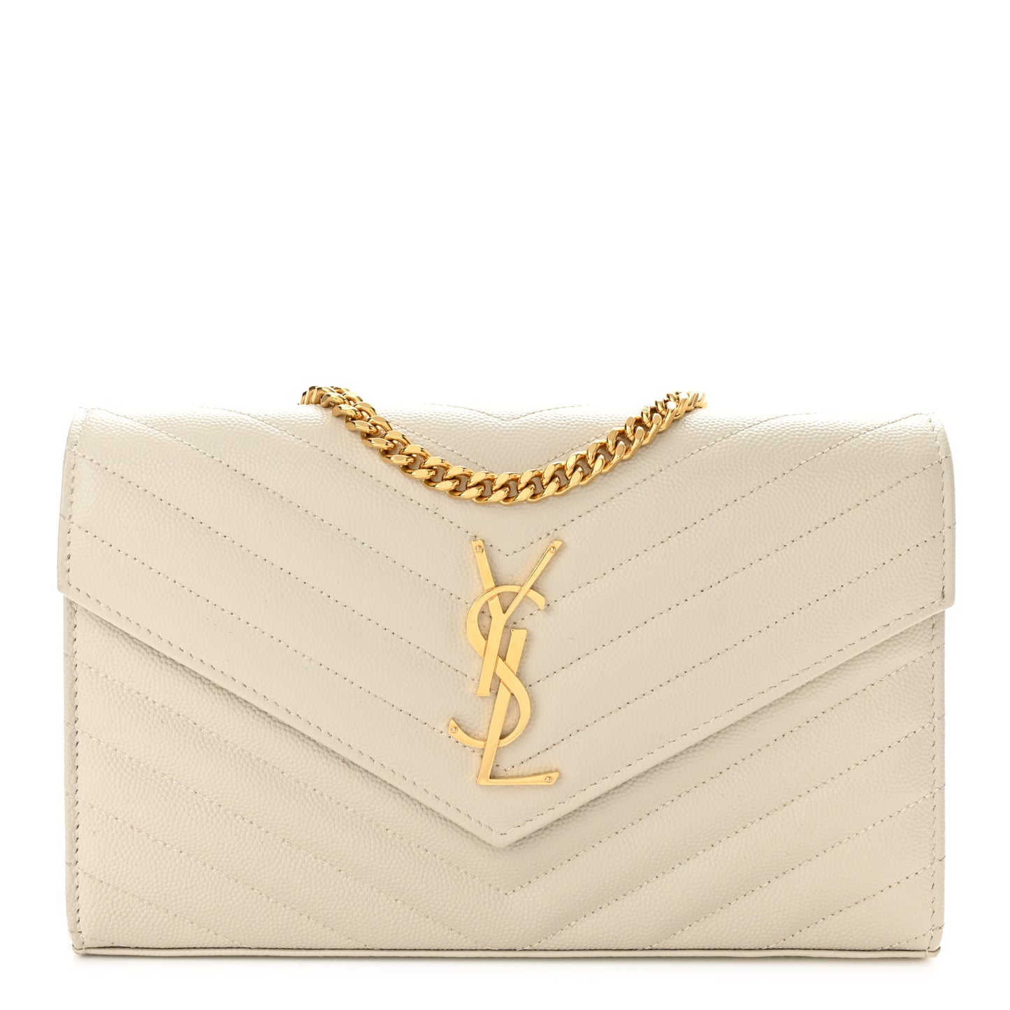 Grain De Poudre Matelasse Chevron Monogram Chain Wallet Crema Soft