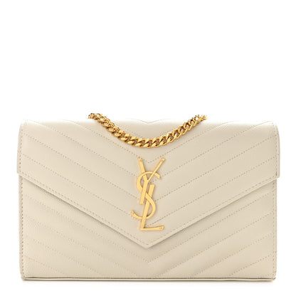 Saint Laurent Grain De Poudre Matelasse Chevron Monogram Chain Wallet Crema Soft 1 of 9