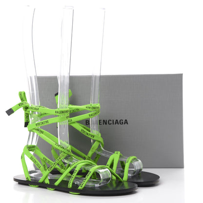 Balenciaga Nylon Calfskin Logo Lace Flat Sandals 39 Neon Green 10 of 10