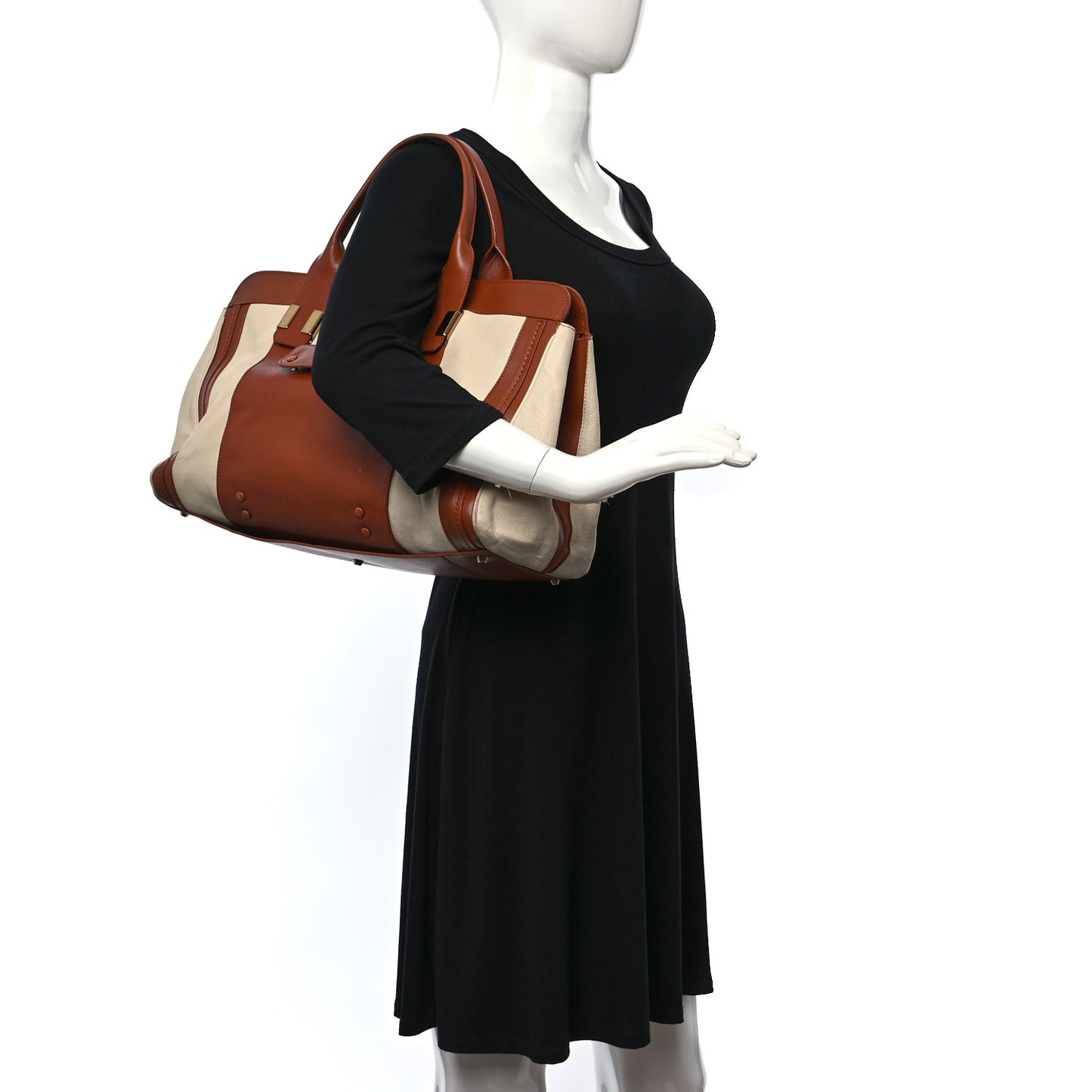 Calfskin Large Alice Satchel Husky White Tan