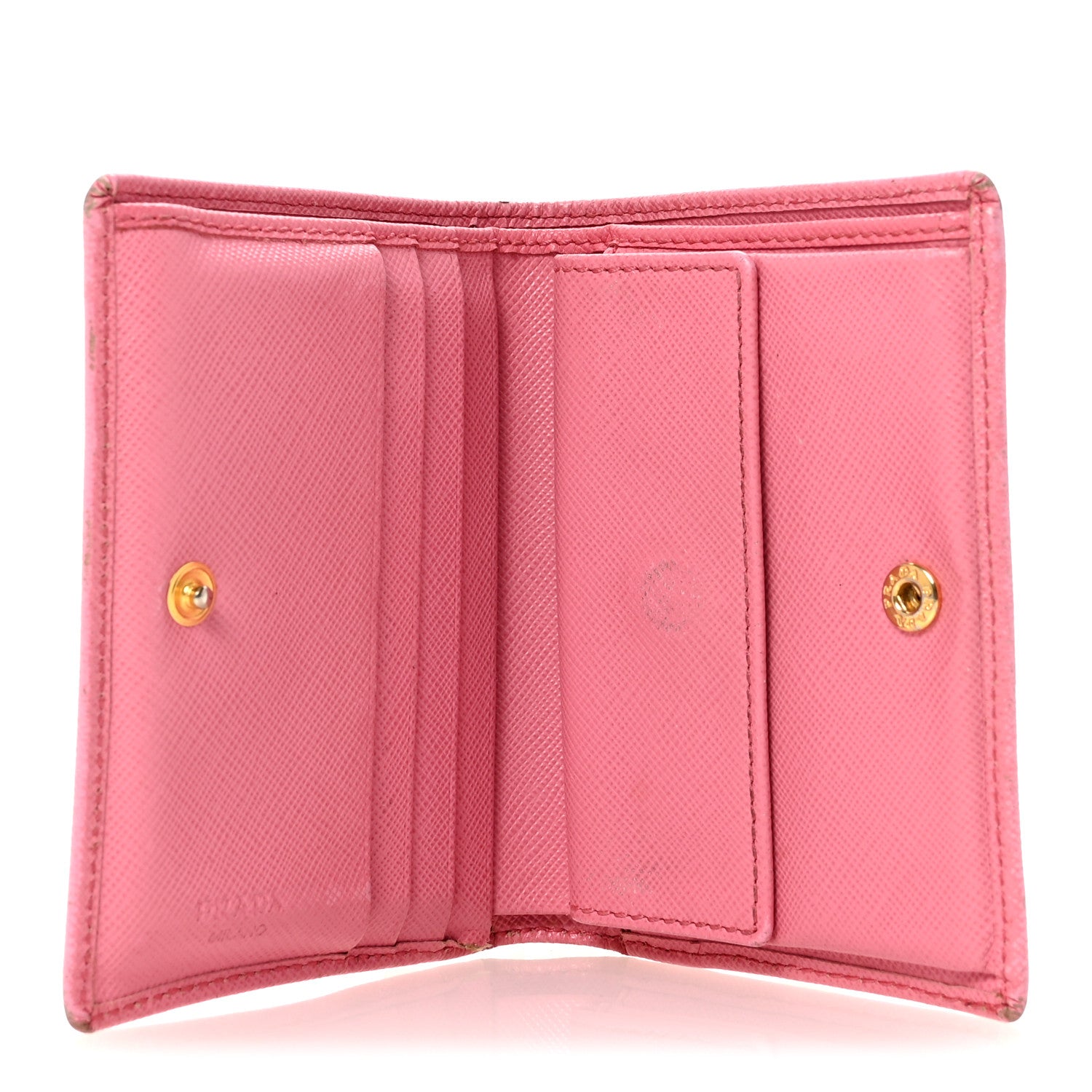 Prada Saffiano Metal Compact Snap Bi-Fold Wallet Geranio 5 of 7