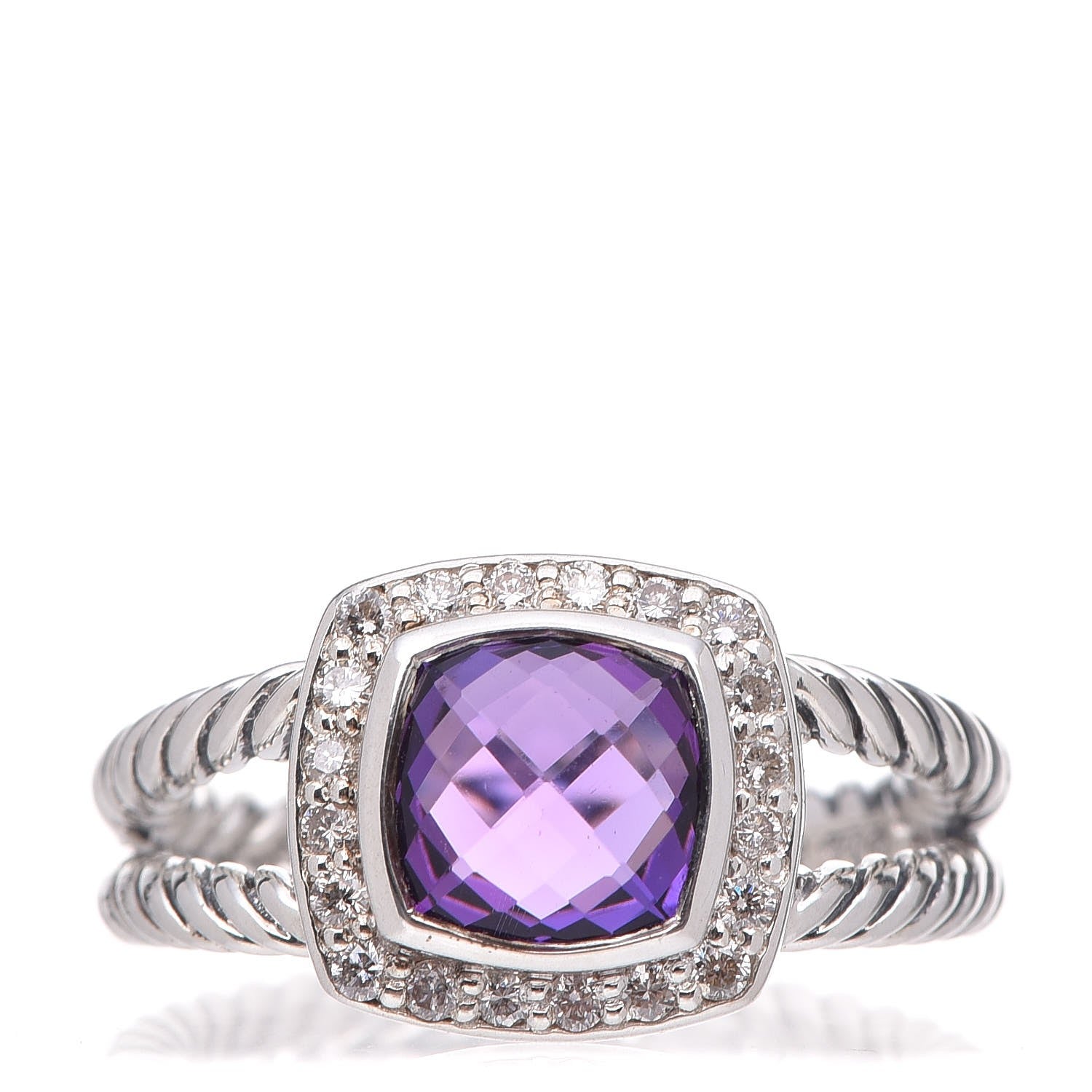 David Yurman Sterling Silver Diamond Amethyst 7mm Petite Albion Ring 53 6.5 1 of 4