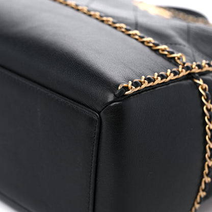 Chanel Calfskin Quilted Chain Lines Shopping Tote Black 9 of 11