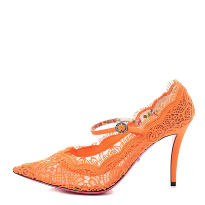 Gucci Lace Pizzo Venice Pumps 38.5 Orange Fluo 1 of 10