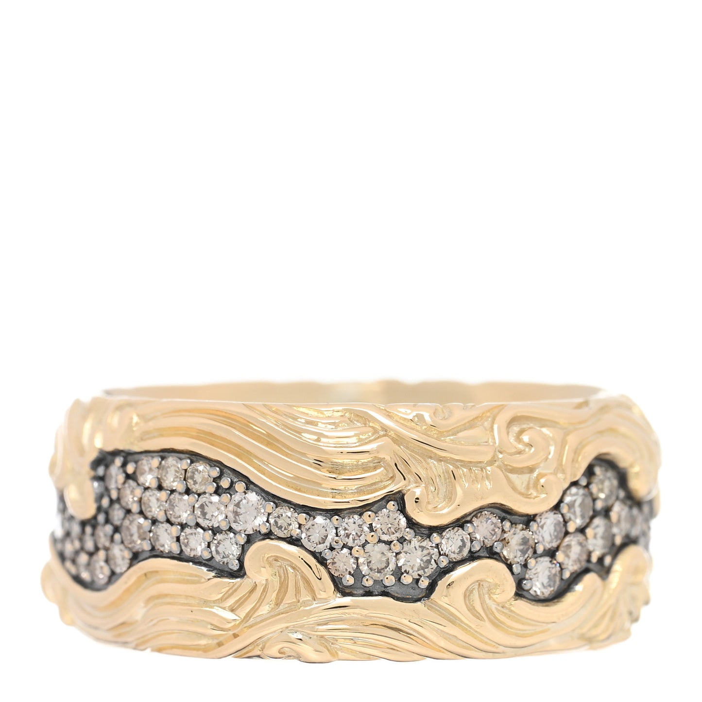 18K Yellow White Gold Cognac Diamond Waves Band Ring 66 11.5