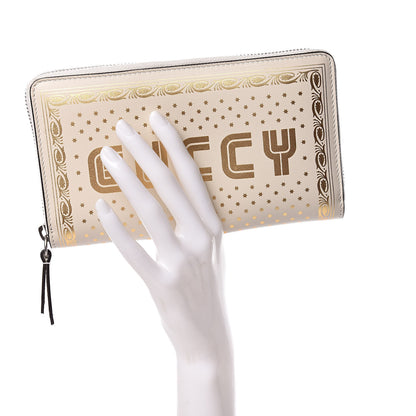 Gucci X SEGA Calfskin GUCCY Stars Zip Around Wallet Mystic White Gold 2 of 8