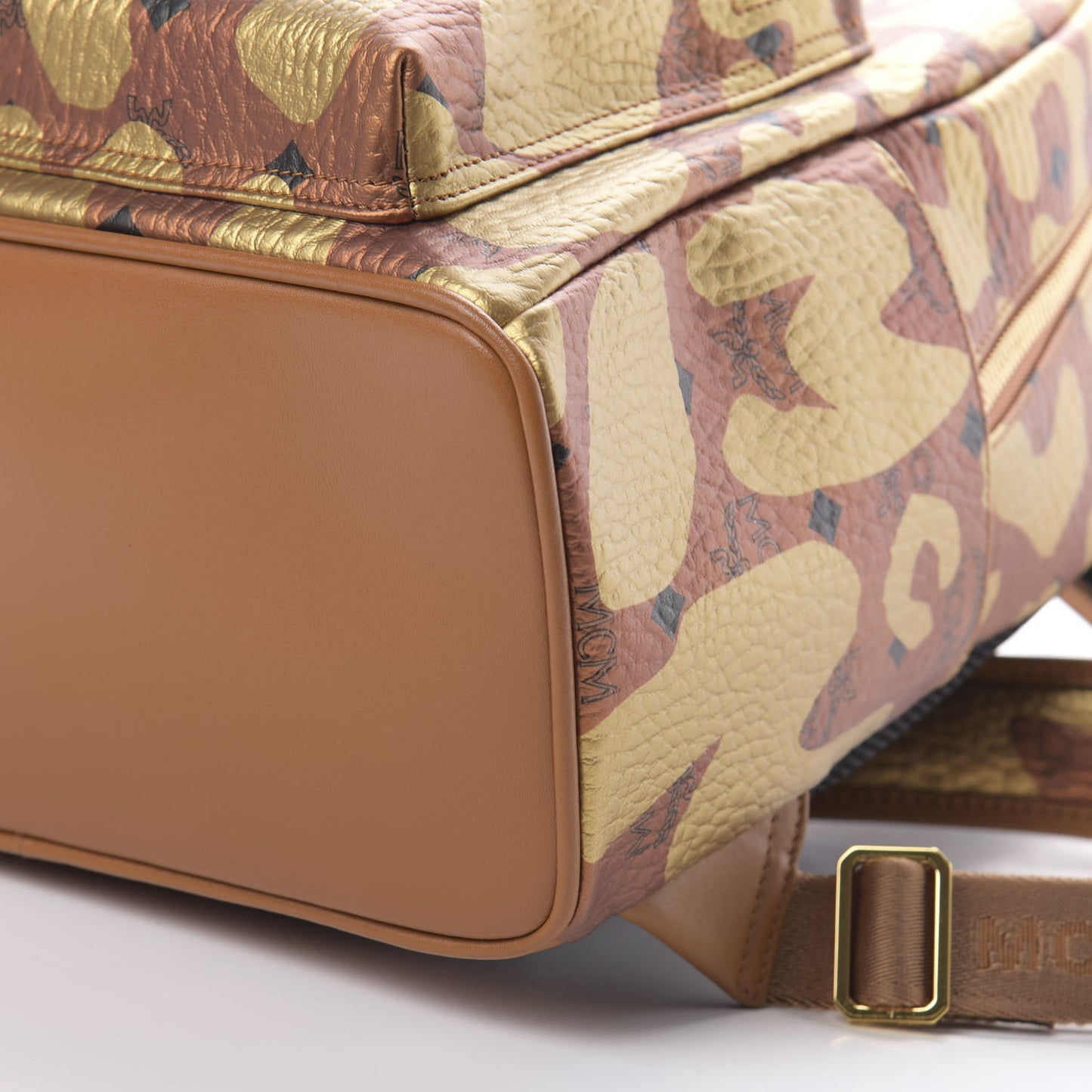 Metallic Visetos Leopard Print Small Stark Backpack Cognac