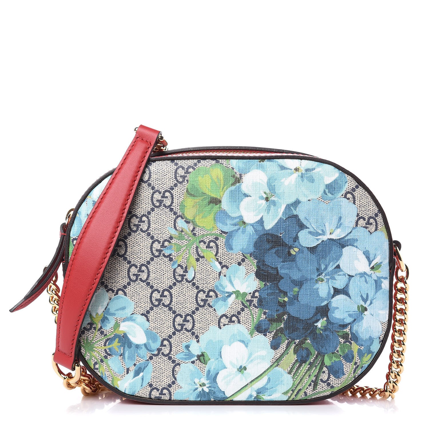 Gucci GG Supreme Monogram Blooms Mini Chain Shoulder Bag Beige Blue Navy Hibiscus Red 1 of 8