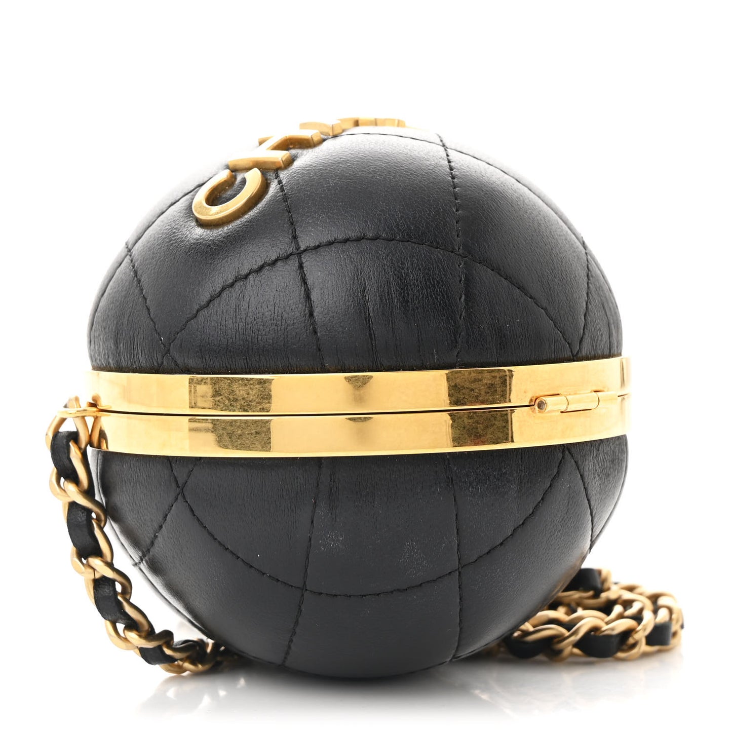 Lambskin Quilted Sphere Minaudiere Chain Clutch Black