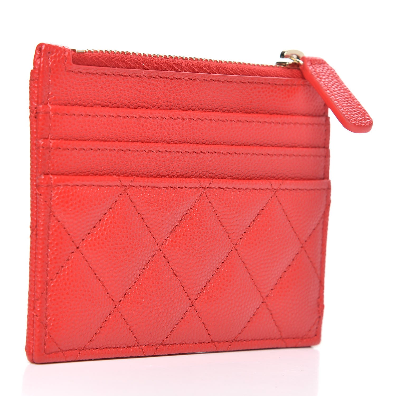 Chanel Caviar Quilted CC Zip Card Holder Red 3 of 8