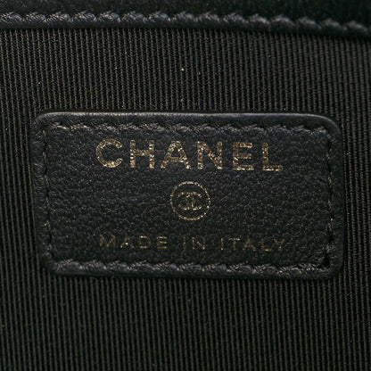 Chanel Coated Canvas Lambskin Quilted Large Camellia Cosmetic Case Pink Black 6 of 10