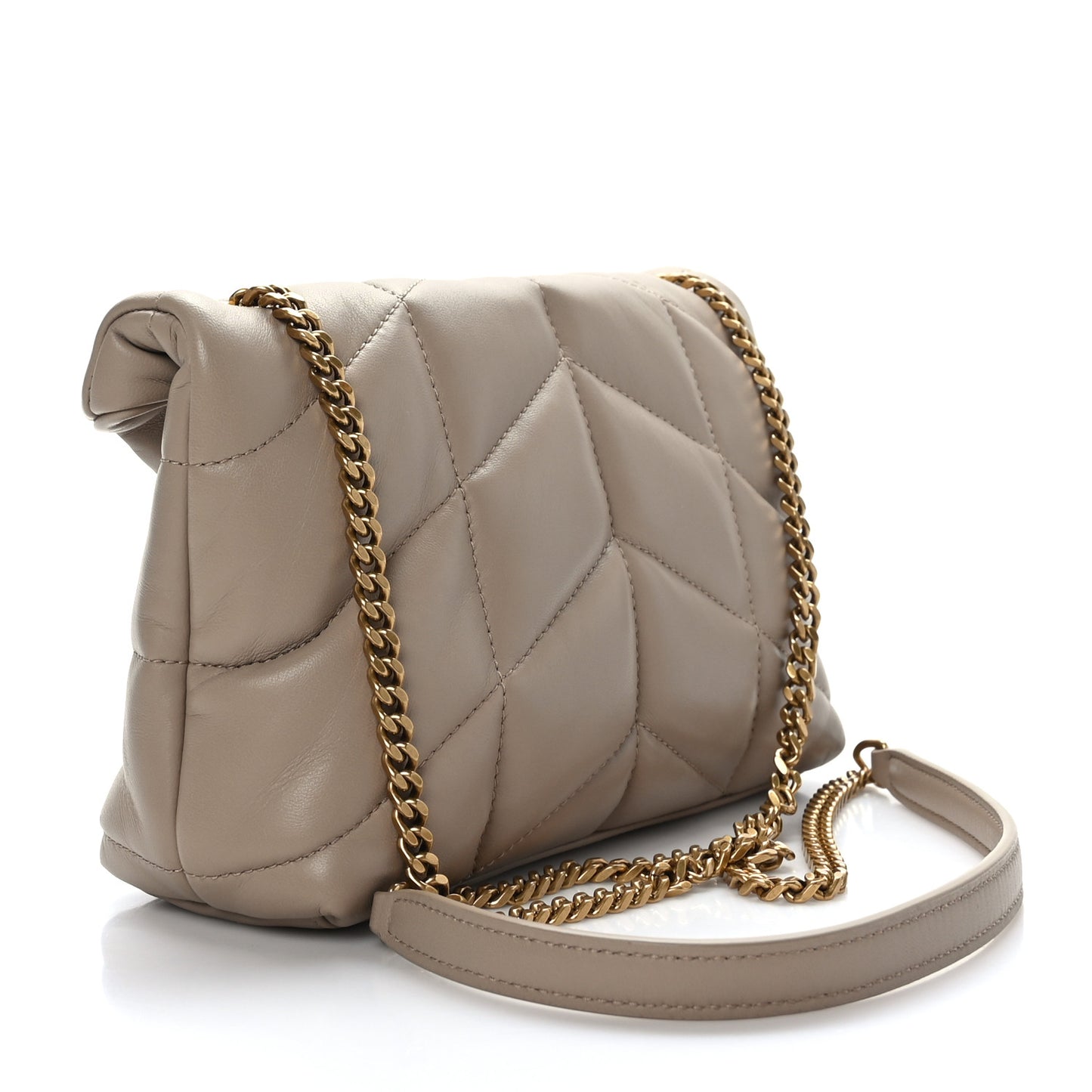 Lambskin Quilted Toy Loulou Puffer Monogram Chain Satchel Dark Beige