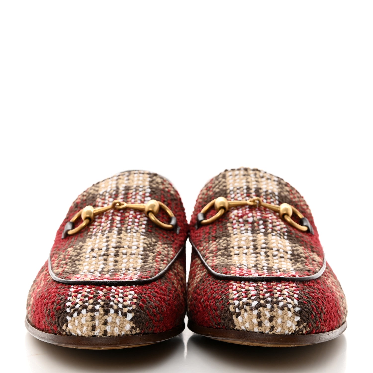 Gucci Vintage Tweed Check Horsebit Mens Jordaan Loafers 9 Red Beige White 2 of 9