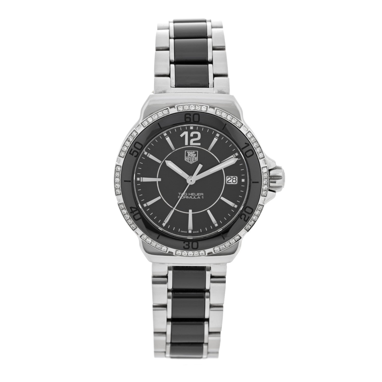 Tag Heuer Stainless Steel Ceramic Diamond Bezel 34mm Formula 1 Lady Quartz Watch Black WAH1212 1 of 6