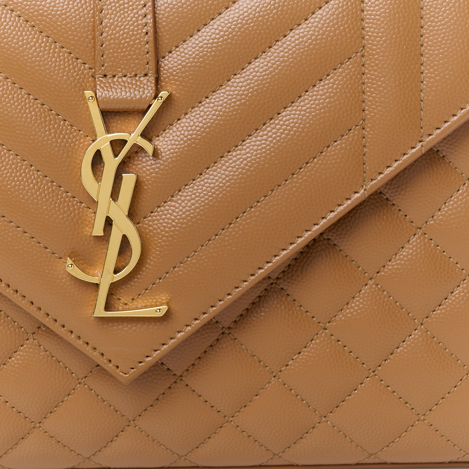 Saint Laurent Grain De Poudre Medium Tri-Quilt Monogram Satchel Dark Cork 9 of 11