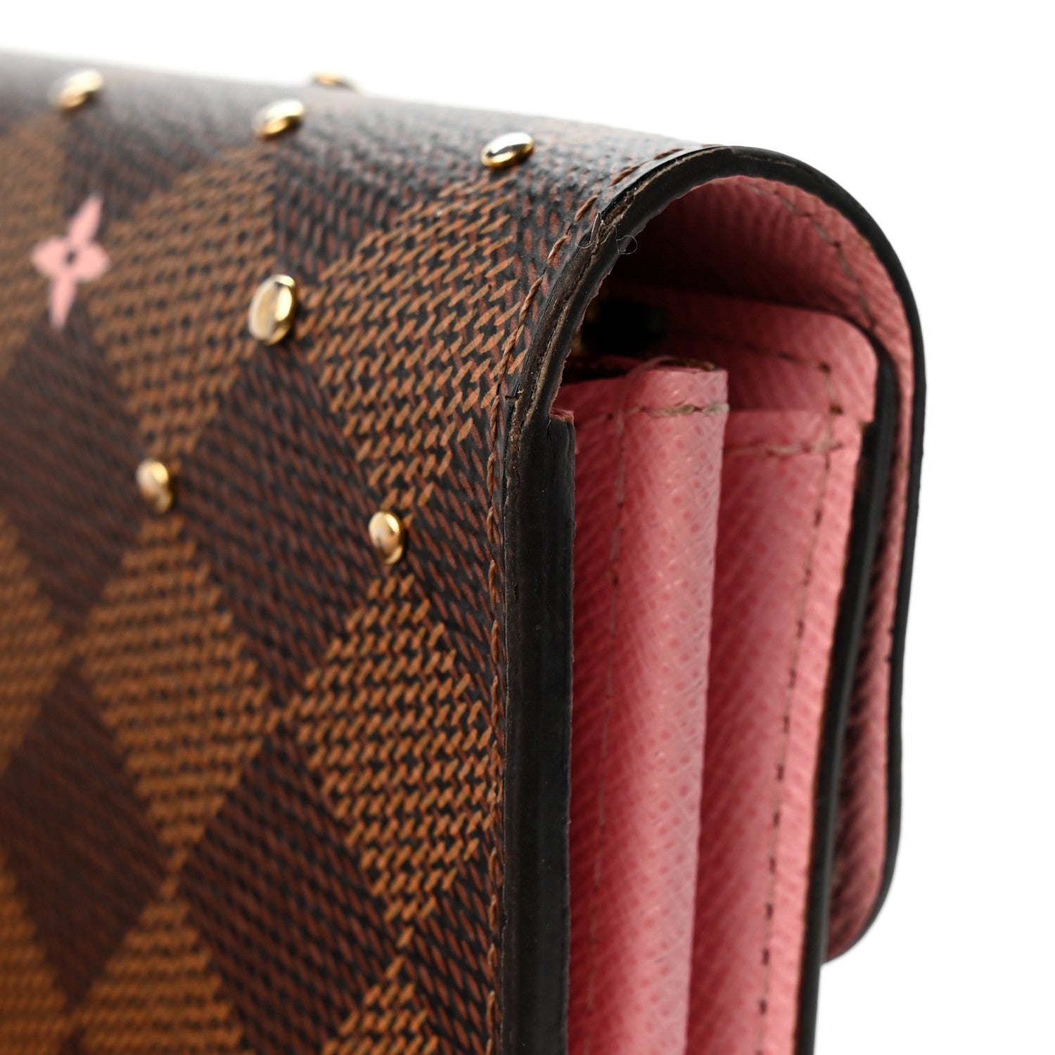 Louis Vuitton Damier Ebene Studded Sarah Wallet NM Rose Ballerine 9 of 9