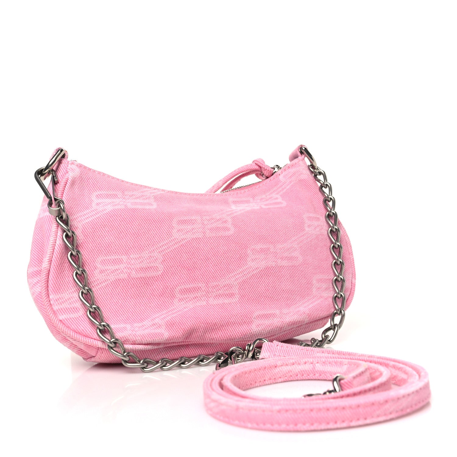 Balenciaga Washed Denim BB Monogram Le Cagole Mini Purse With Chain Pink 3 of 10