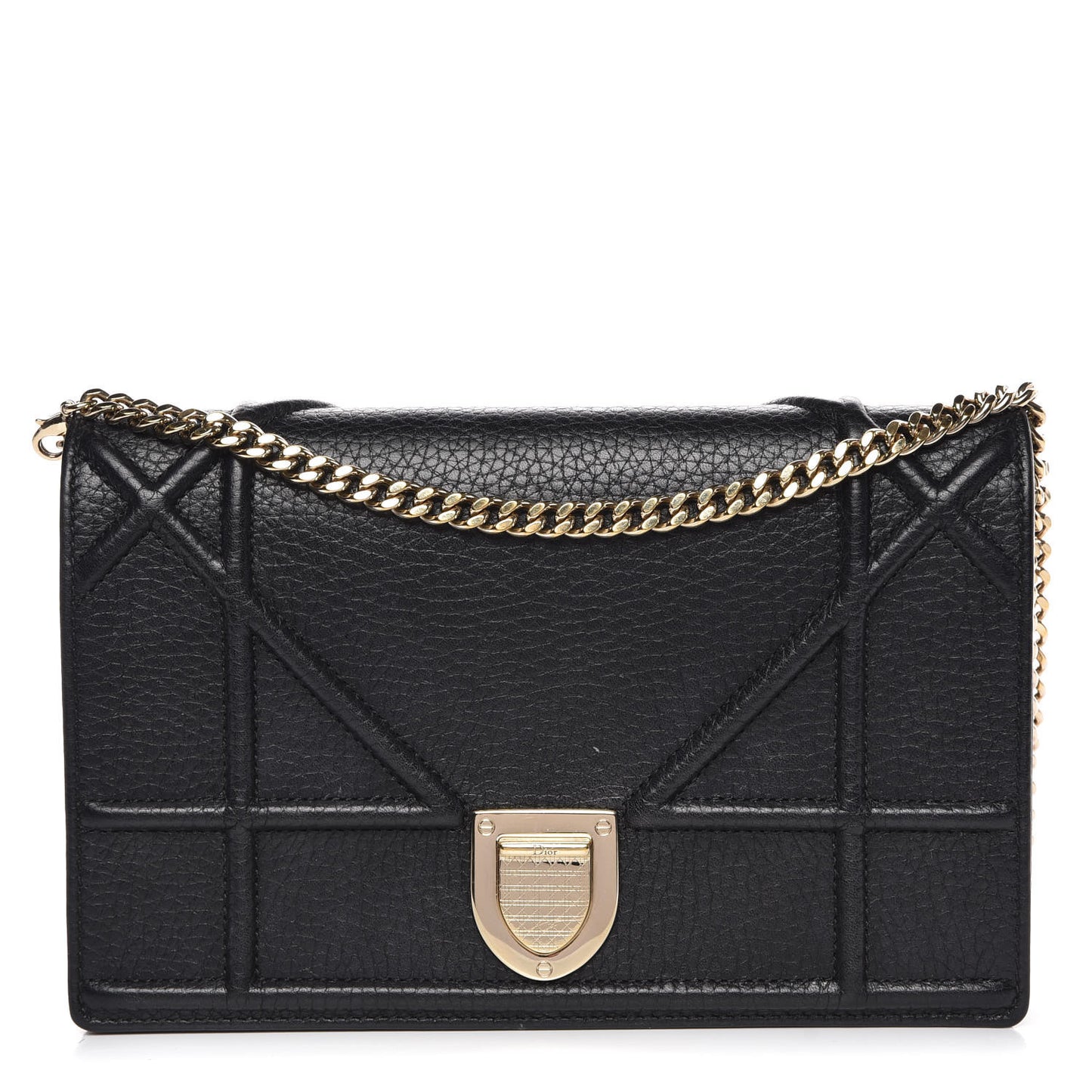 Grained Calfskin Diorama Wallet on Chain Pouch Black