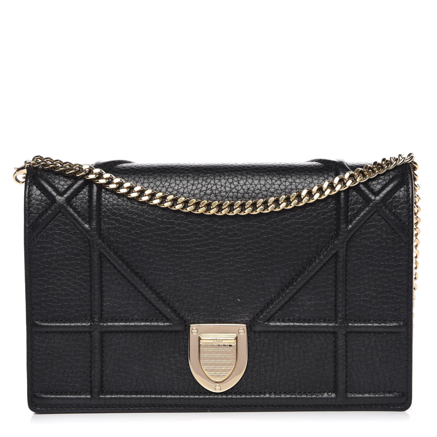 Christian Dior Grained Calfskin Diorama Wallet on Chain Pouch Black 1 of 9