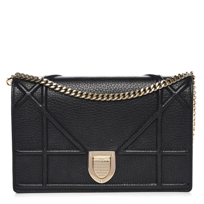 Christian Dior Grained Calfskin Diorama Wallet on Chain Pouch Black 1 of 9