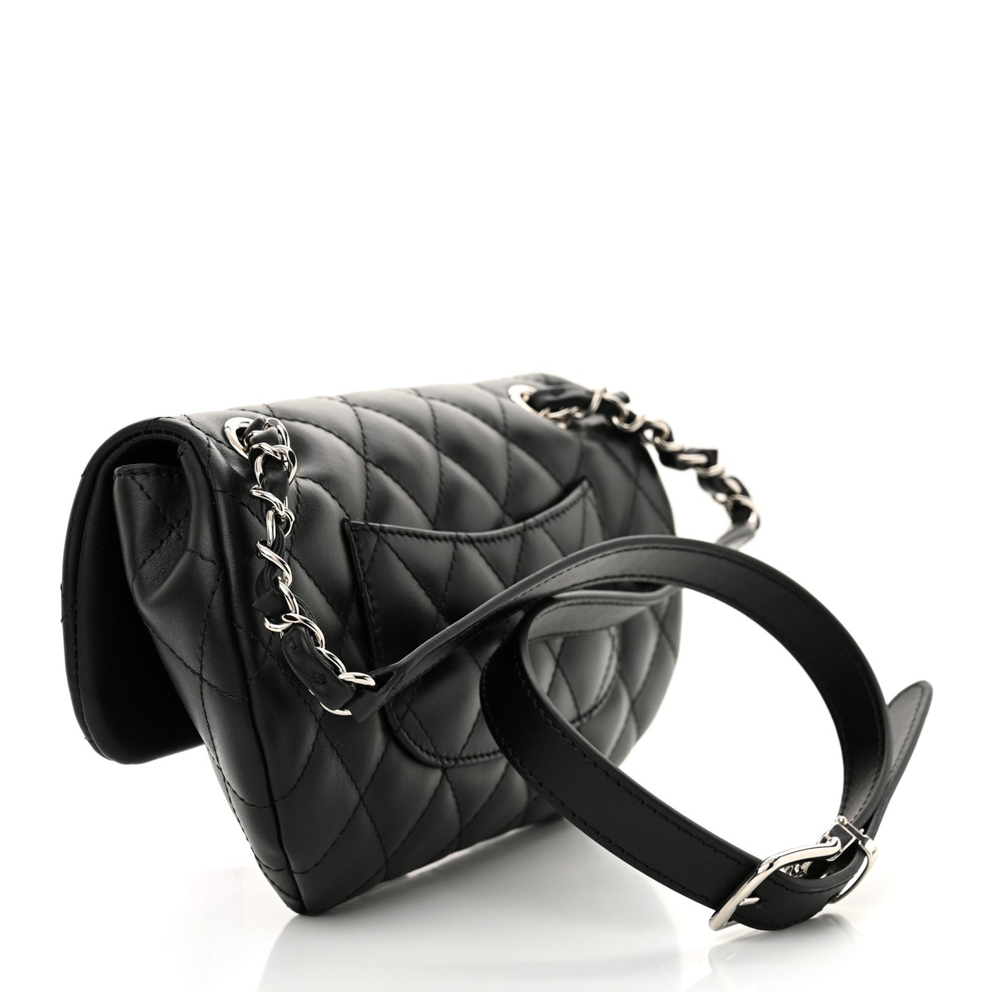 Calfskin Quilted CC Uniform Flap Belt Bag Black