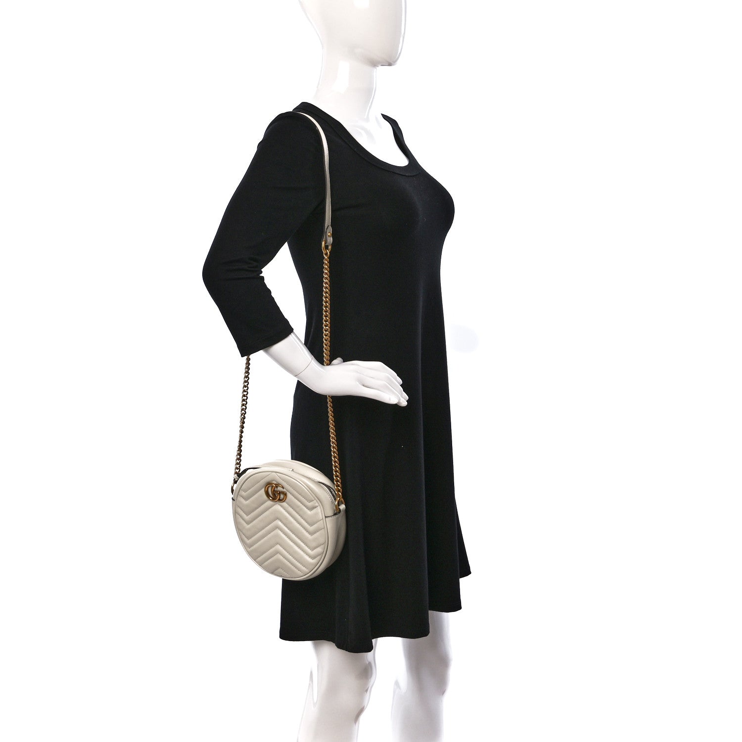 Gucci Calfskin Matelasse Mini GG Marmont Round Shoulder Bag White 2 of 13