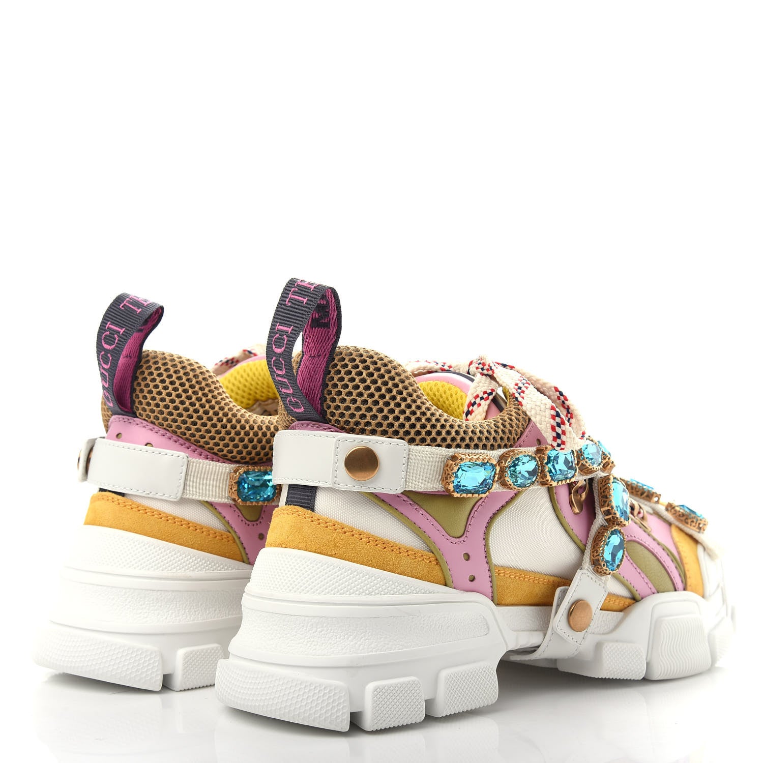 Gucci X SEGA Nylon Calfskin Suede Removable Crystals Flashtrek Sneakers 38.5 Great White Crop Soft Pink 4 of 11