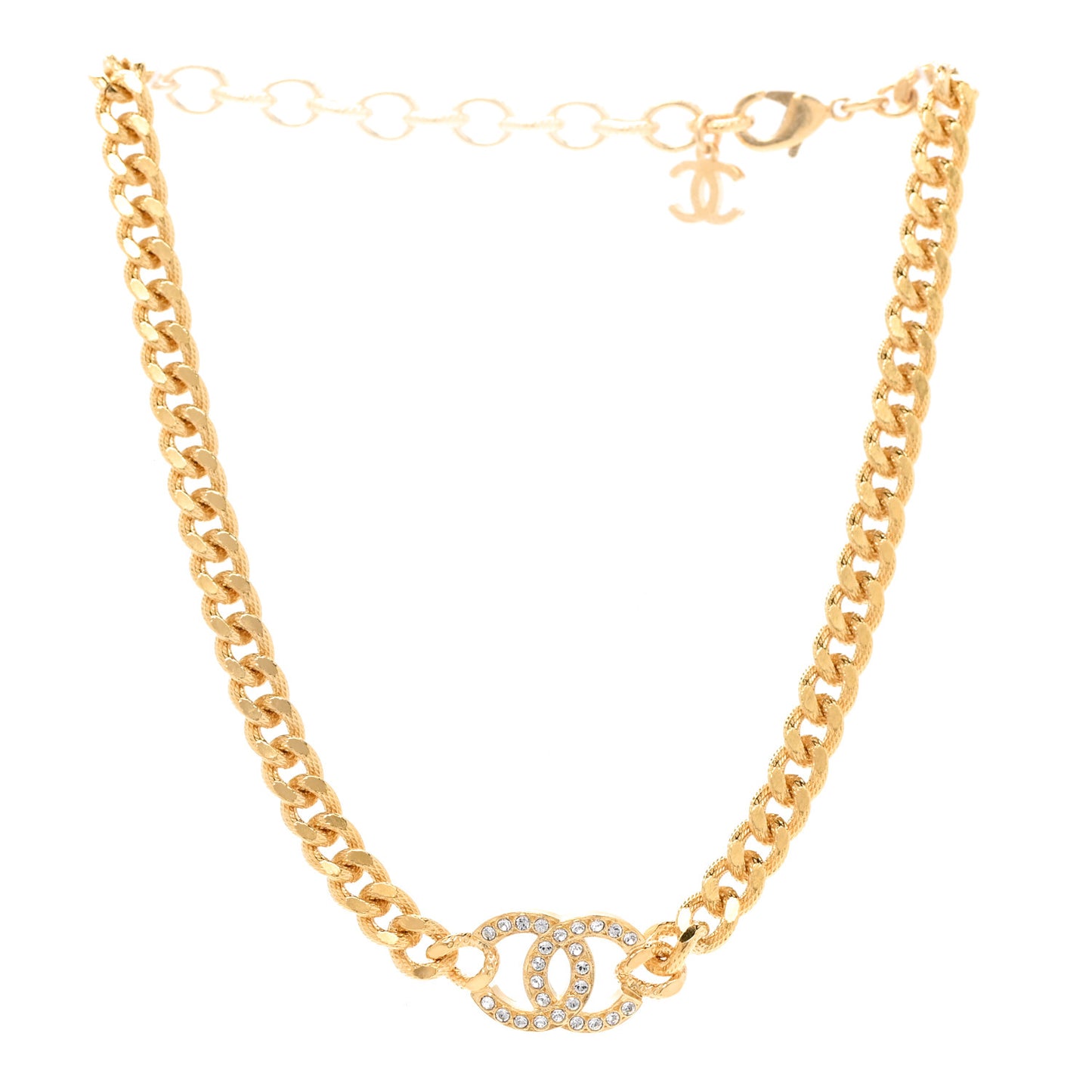 Crystal Chain Link CC Choker Necklace Gold