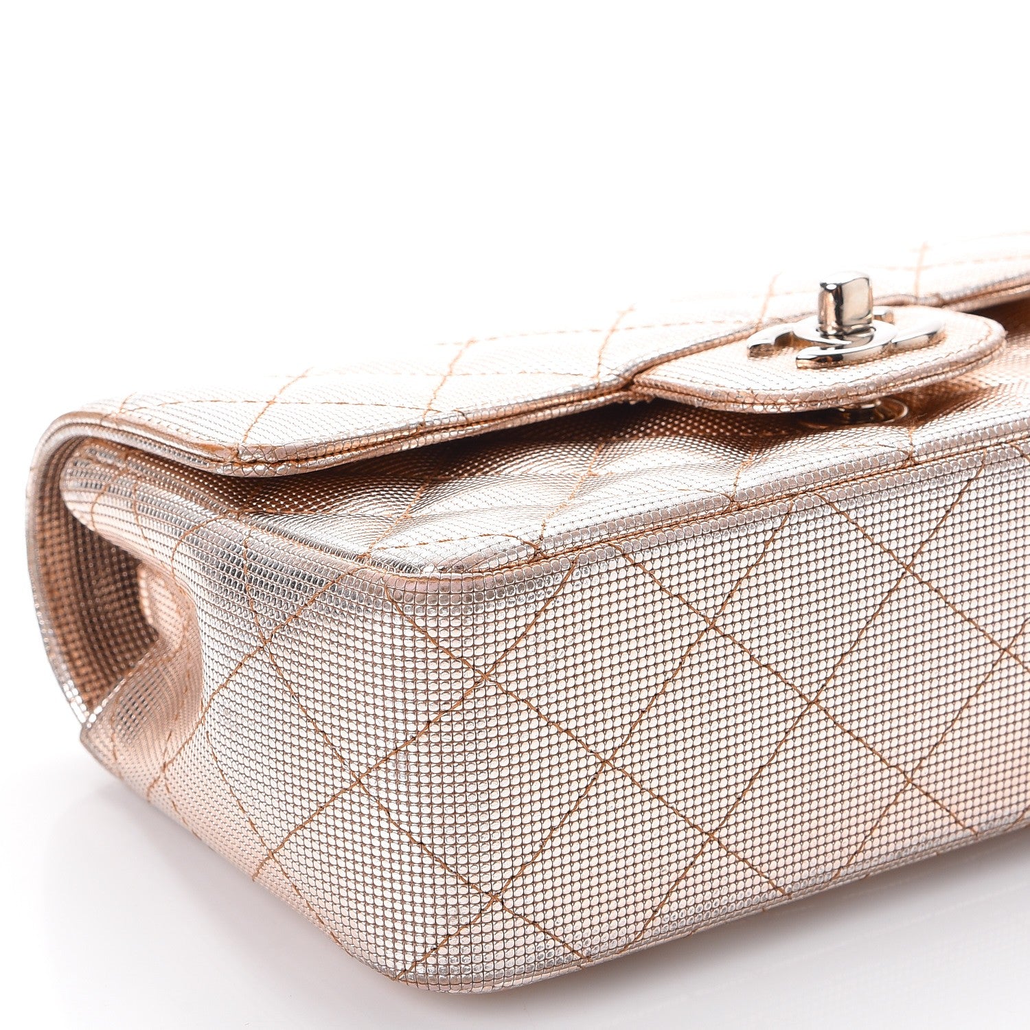 Chanel Metallic Calfskin Quilted Pixel Effect Mini Rectangular Flap Pink Gold 13 of 15