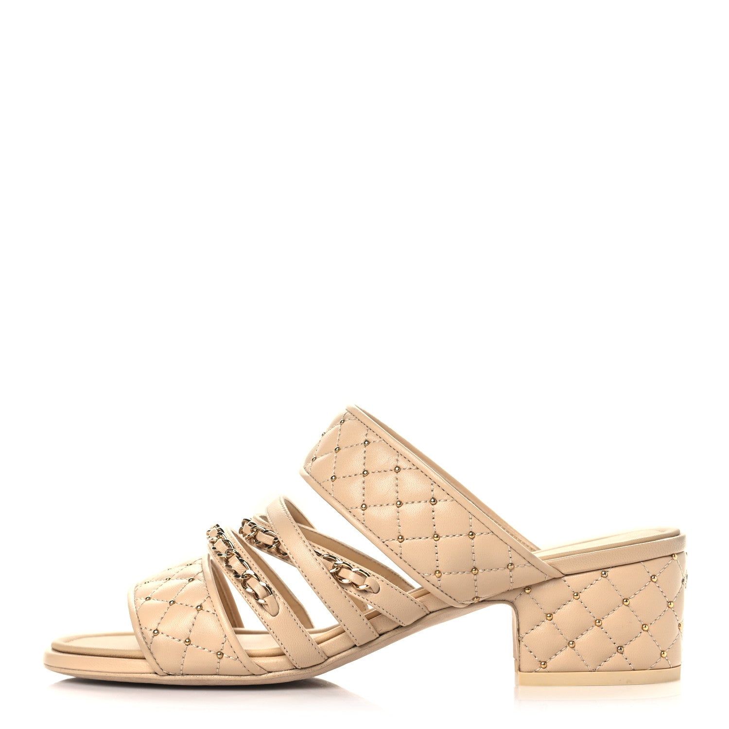 Chanel Lambskin Quilted Chain Mule Sandals 39 Beige 1 of 9