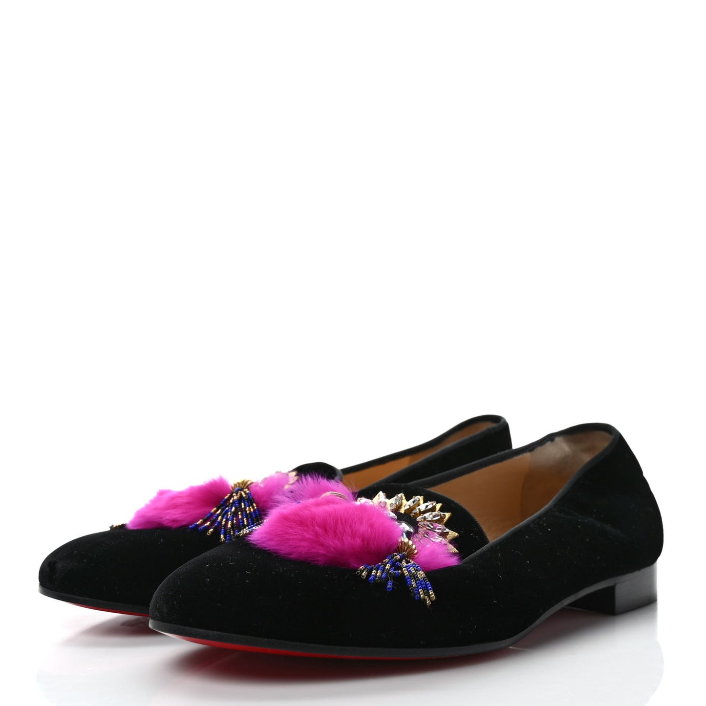 Velvet Fur Crystal Mayamoc Loafers 37 Black
