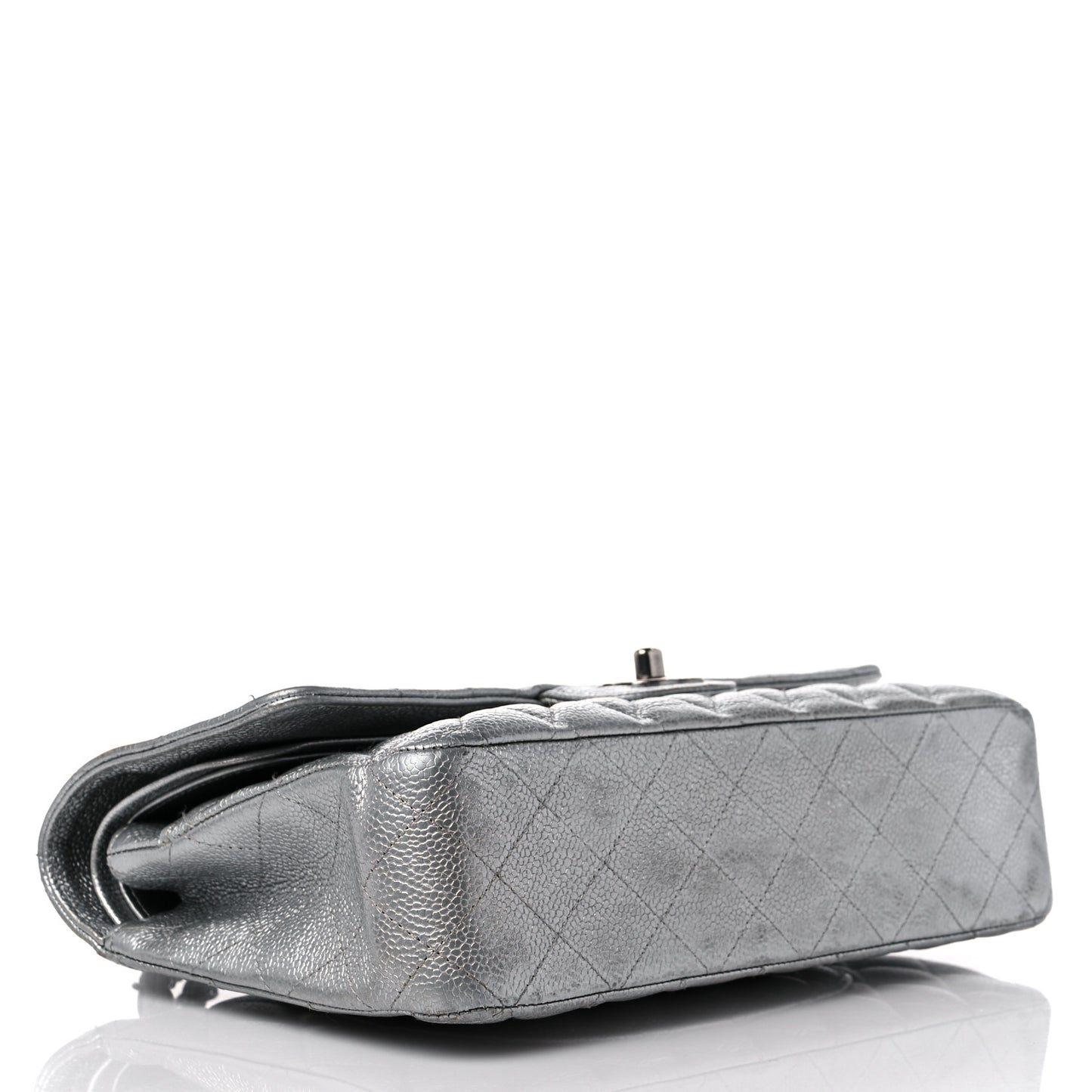 Metallic Caviar Quilted Medium Double Flap Silver