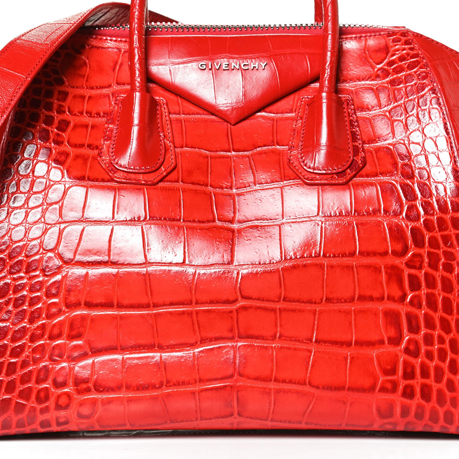 Givenchy Calfskin Crocodile Embossed Medium Antigona Red 8 of 14