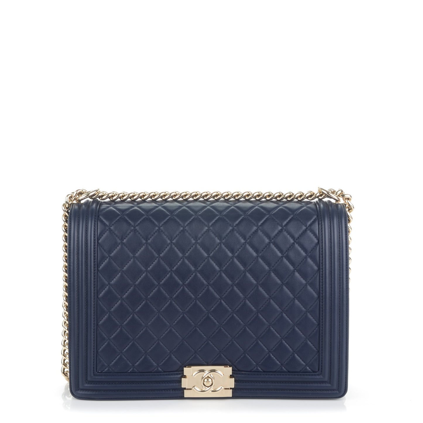 Lambskin Quilted Large Boy Flap Navy