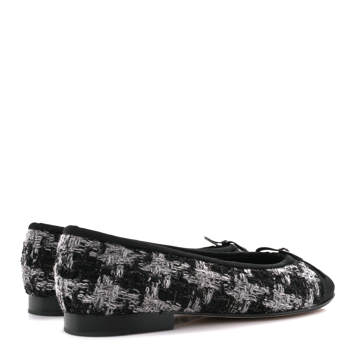 Chanel Tweed Grosgrain Cap Toe Ballerina Flats 38.5 Black White 4 of 8