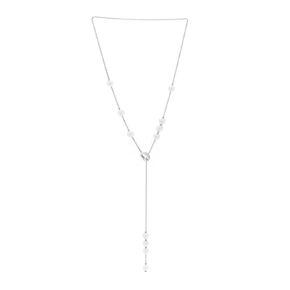 Mikimoto 18K White Gold Diamond Akoya Cultured Pearl 7-7.5mm Pearls in Motion Lariat Necklace 3 of 4