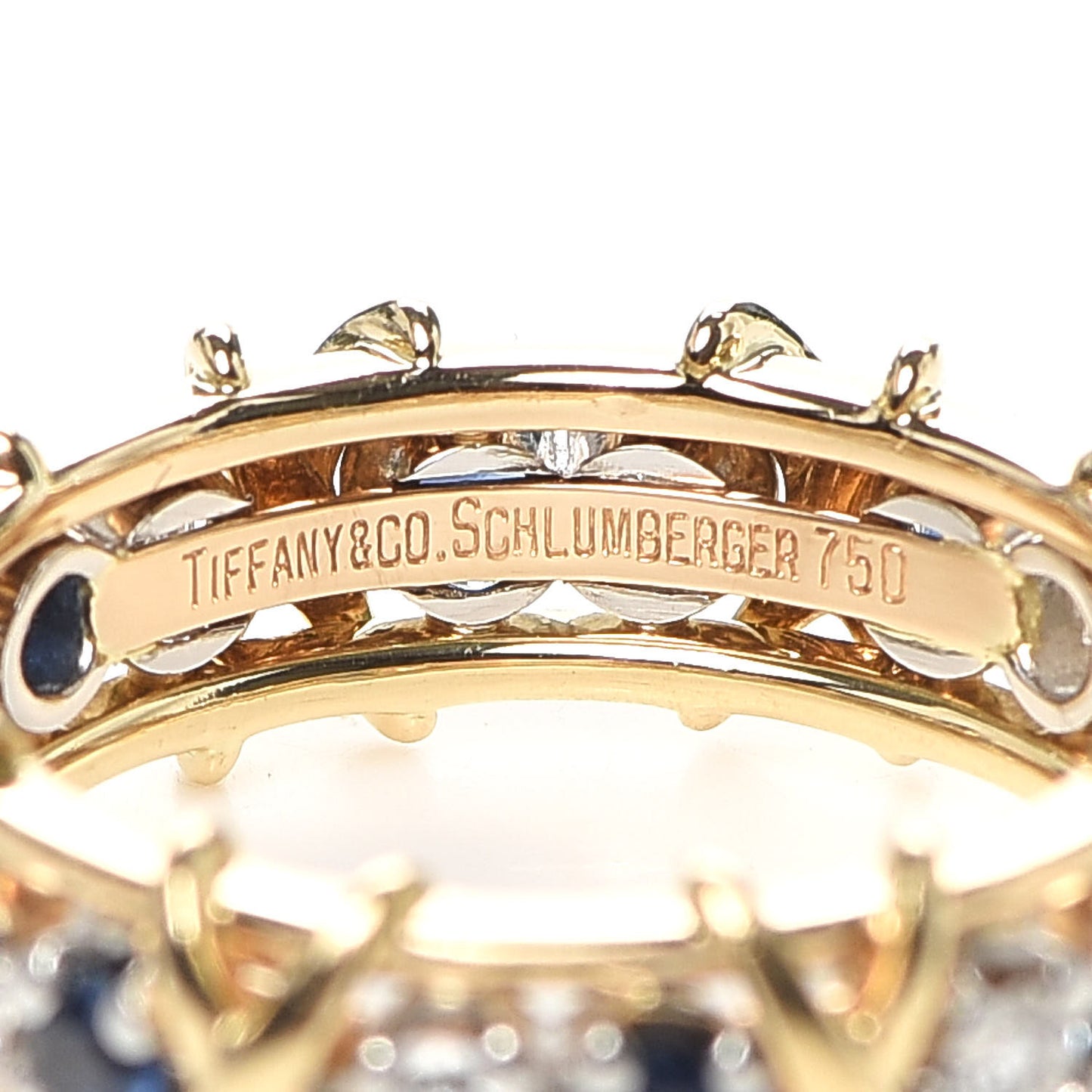 18K Yellow Gold Platinum Diamond Blue Sapphire Schlumberger Sixteen Stone Ring 49 5