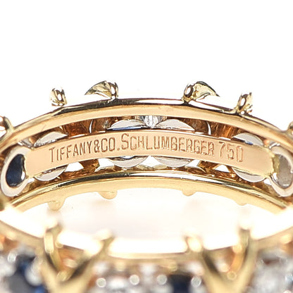 Tiffany 18K Yellow Gold Platinum Diamond Blue Sapphire Schlumberger Sixteen Stone Ring 49 5 4 of 5