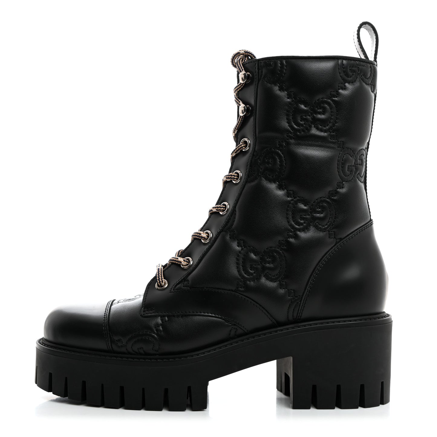 Cordovan Lux Nappa GG Matelasse Lace Up 60mm Combat Boots 37 Black